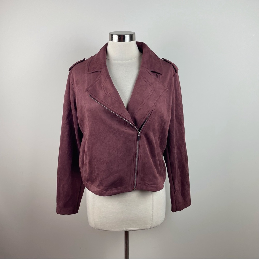 LC Lauren Conrad Solid Brown Full Zip Soft Collared Jacket Women Large